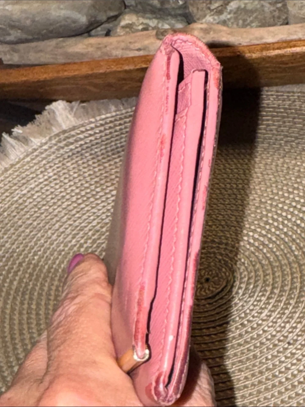 Salvatore Ferragamo Pink Leather Clutch Wallet with Gold Hardware
